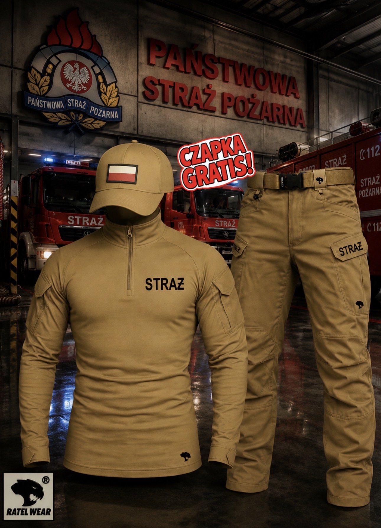 Komplet techniczny letni RATEL WEAR piaskowy - STRAŻ