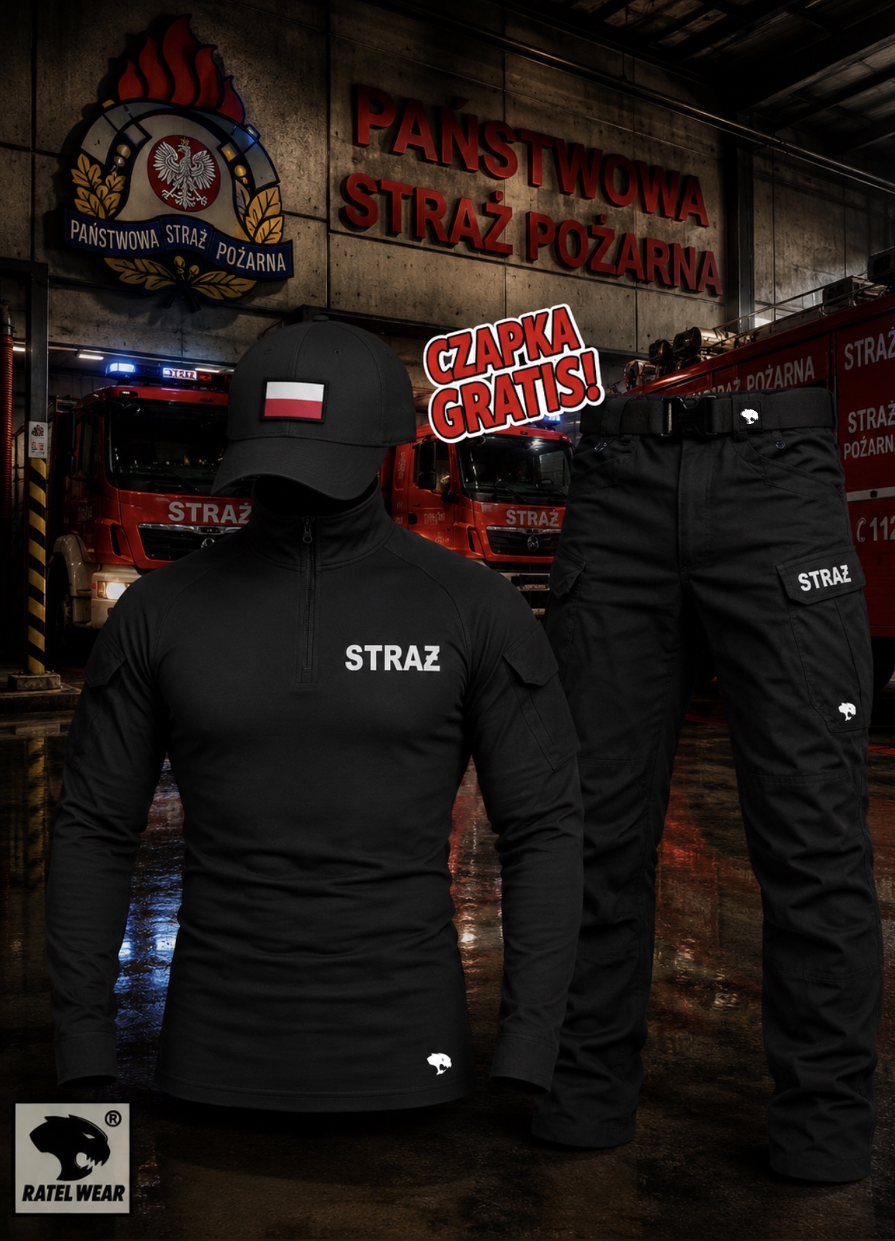 Komplet techniczny letni RATEL WEAR czarny - STRAŻ