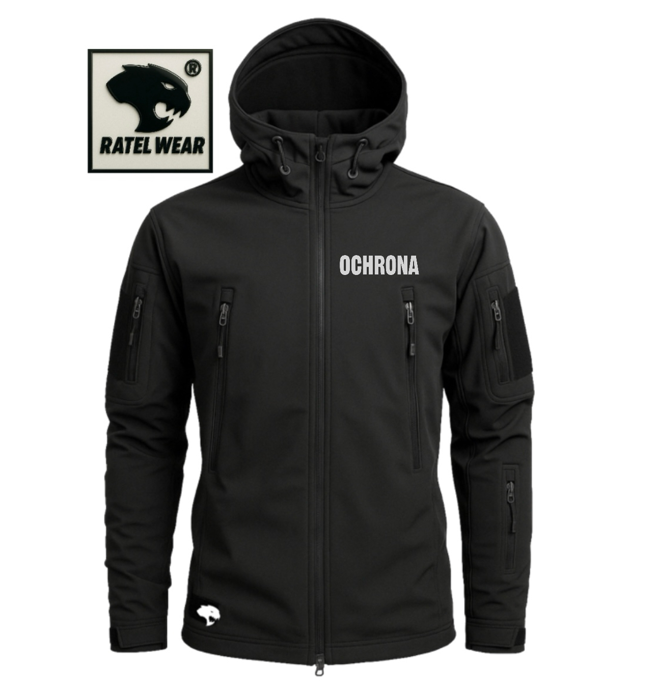 Komplet softshell taktyczny PREMIUM – czarny OCHRONA ( kurtka, spodnie, czapka ) – RATEL WEAR - obrazek 3