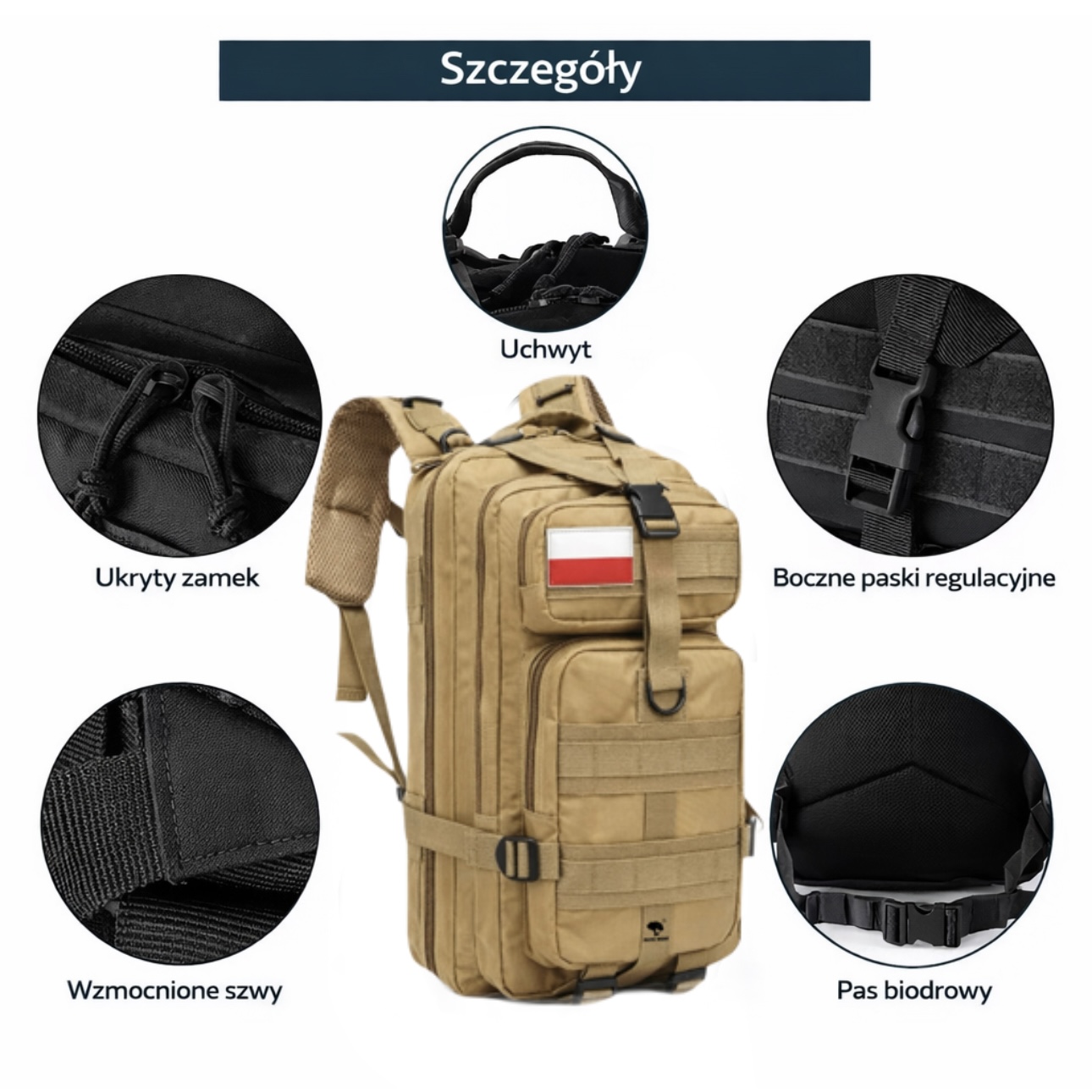 Plecak taktyczny czarny 25 L POLICJA – RATEL WEAR - obrazek 2