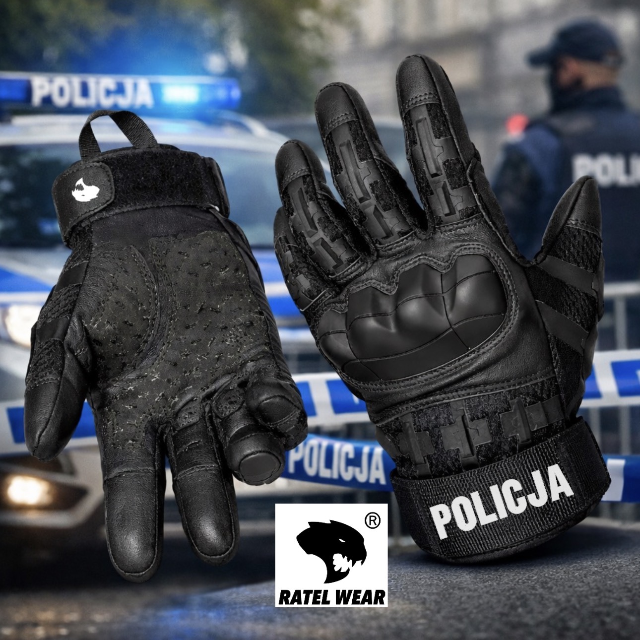 Rękawice taktyczne czarne POLICJA PREMIUM – RATEL WEAR