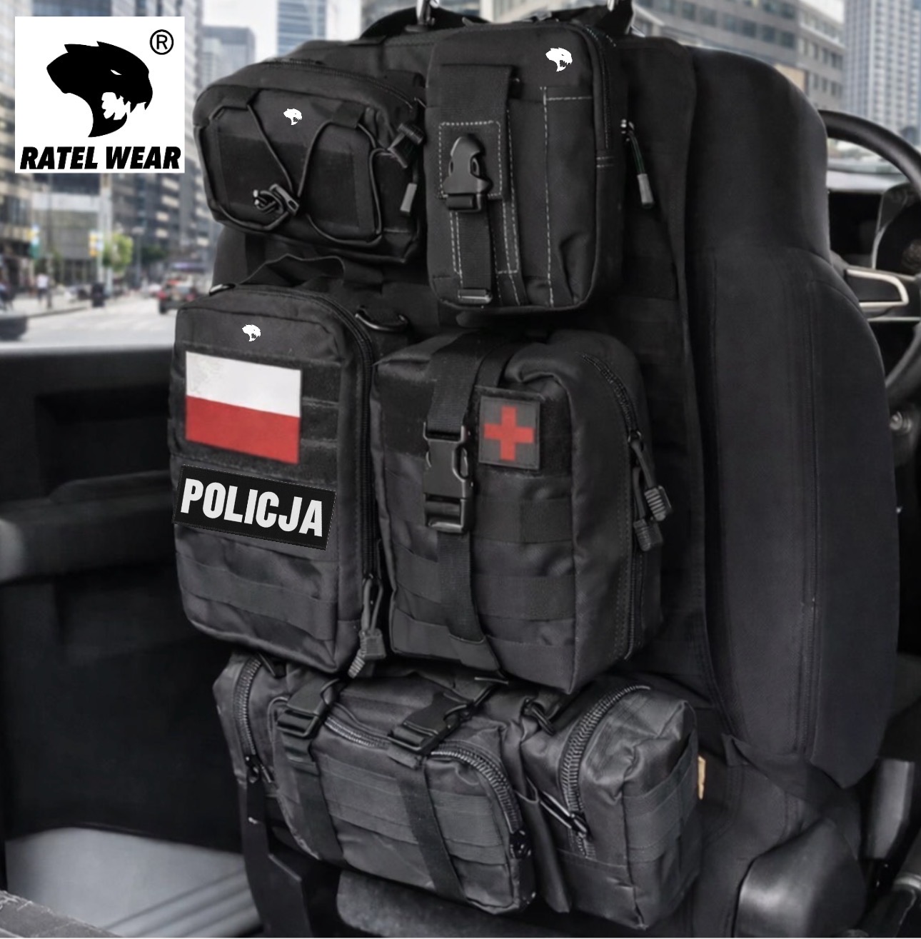 Taktyczny organizer samochodowy czarny 6w1 POLICJA - RATEL WEAR