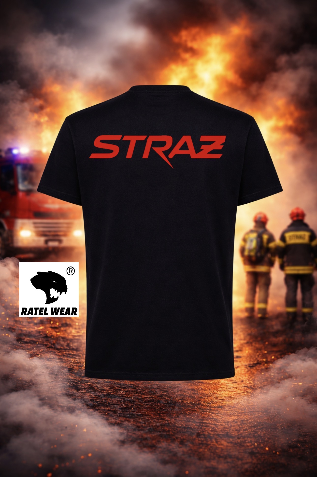 Koszulka STRAŻ Puls czarna PREMIUM - RATEL WEAR - obrazek 2