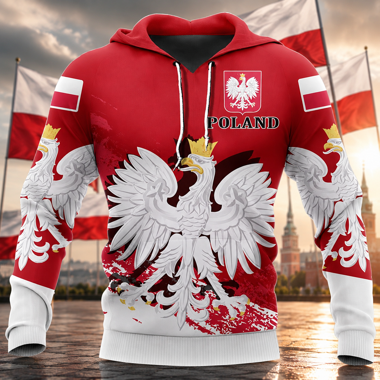 Bluza patriotyczna POLSKA z Orłem Białym – męska bluza z kapturem FULLPRINT